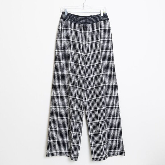 ANTHROPOLOGIE Exquise Wide Leg High Rise Plaid Trousers Pants Black White Small - Picture 3 of 14
